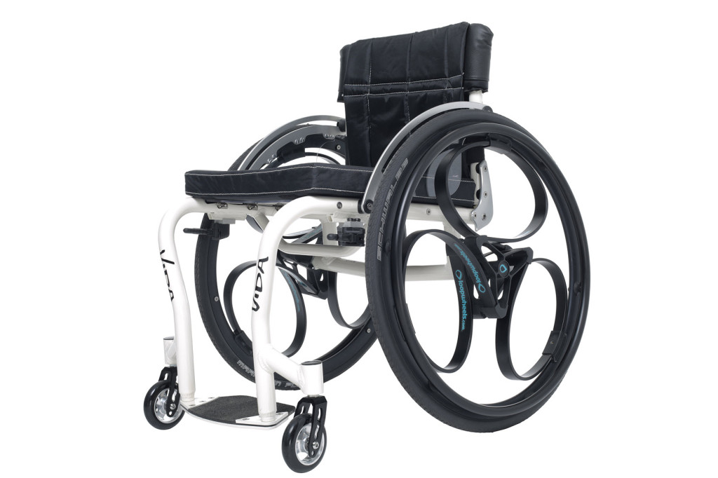 A wheelchair with loopwheels on